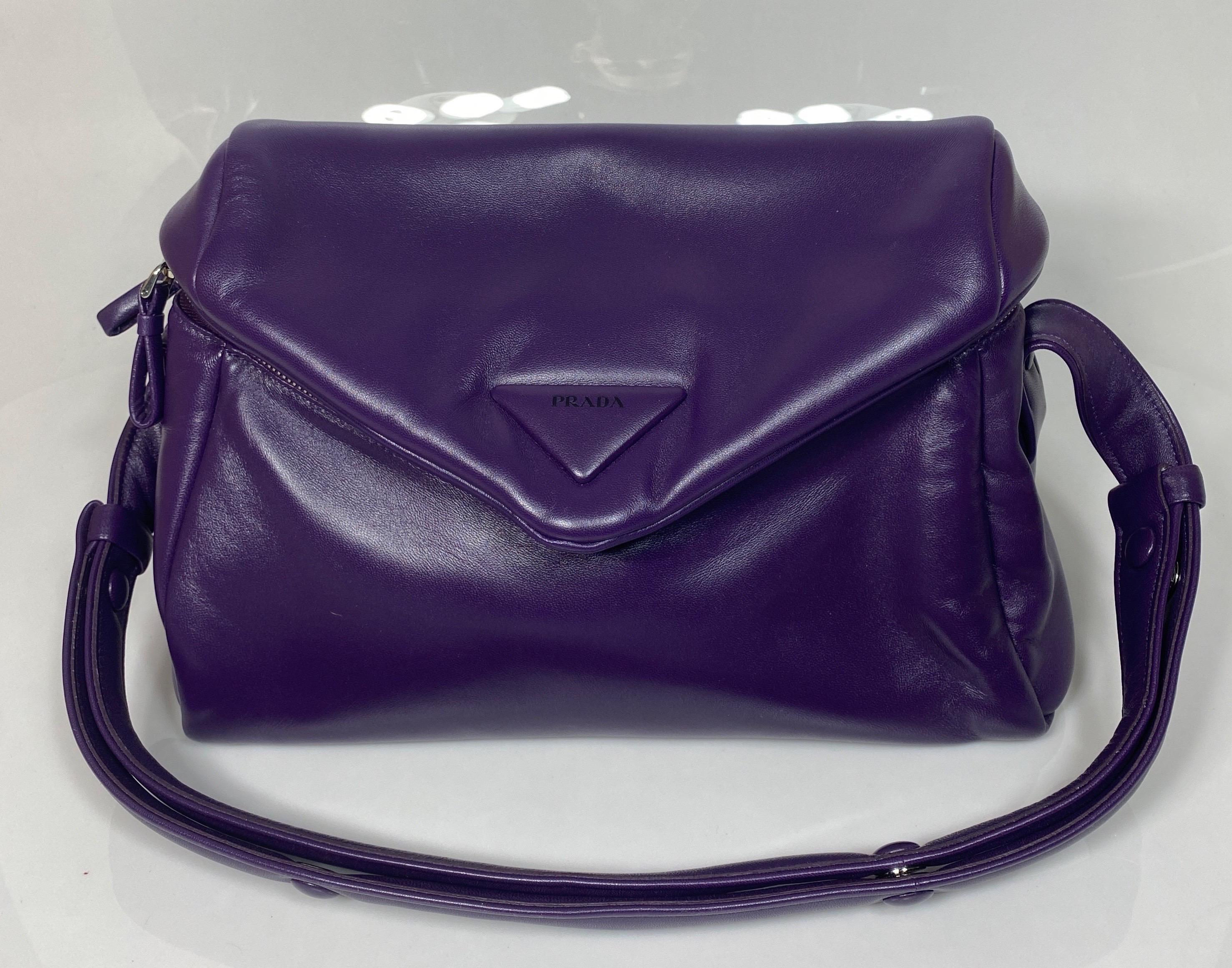 Prada Purple Padded Napa Leather Signaux Handbag -New. This is an authentic PRADA Nappa Padded Signaux Bag in Purple. This is a chic Prada handbag that is beautifully crafted of quilted Nappa leather in Purple from the 2021-202 collection. The