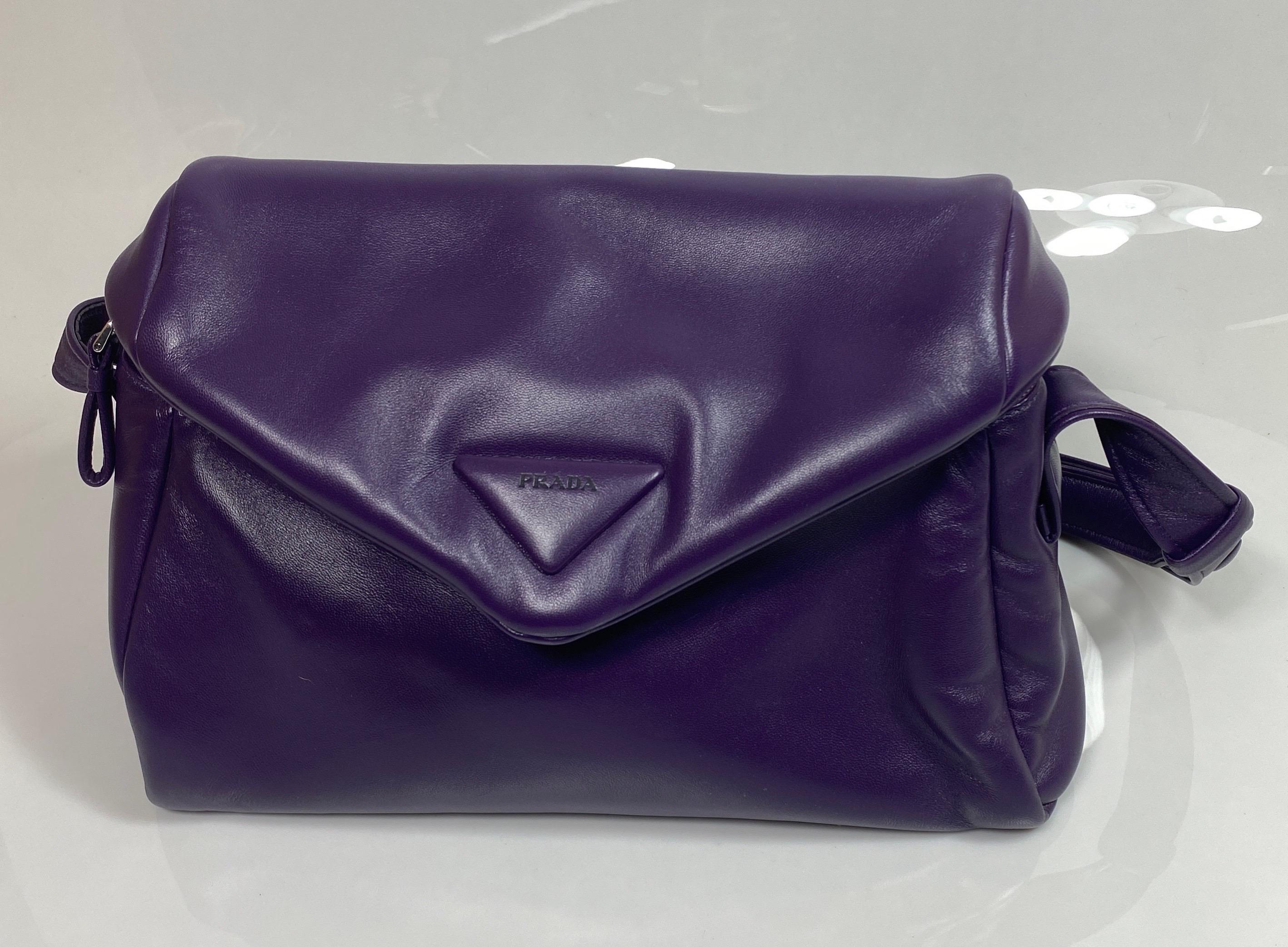 Women's or Men's Prada Purple Padded Napa Leather Signaux Handbag -New