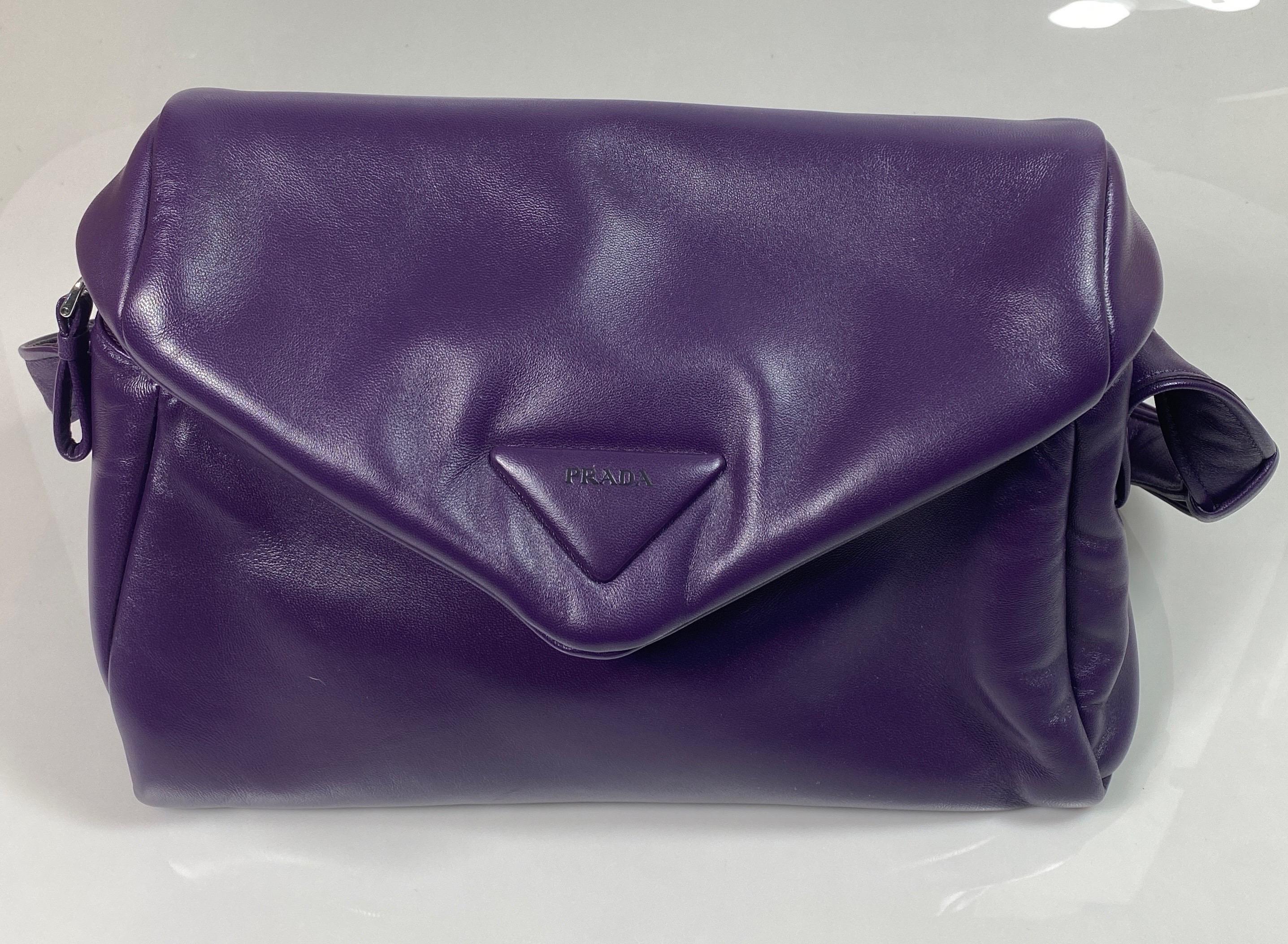 Prada Purple Padded Napa Leather Signaux Handbag -New 1