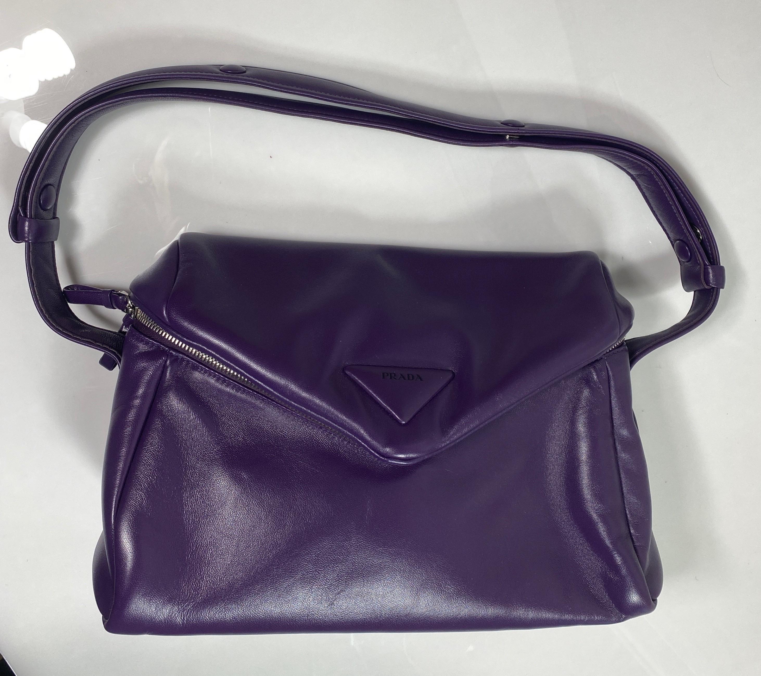 Prada Purple Padded Napa Leather Signaux Handbag -New 2