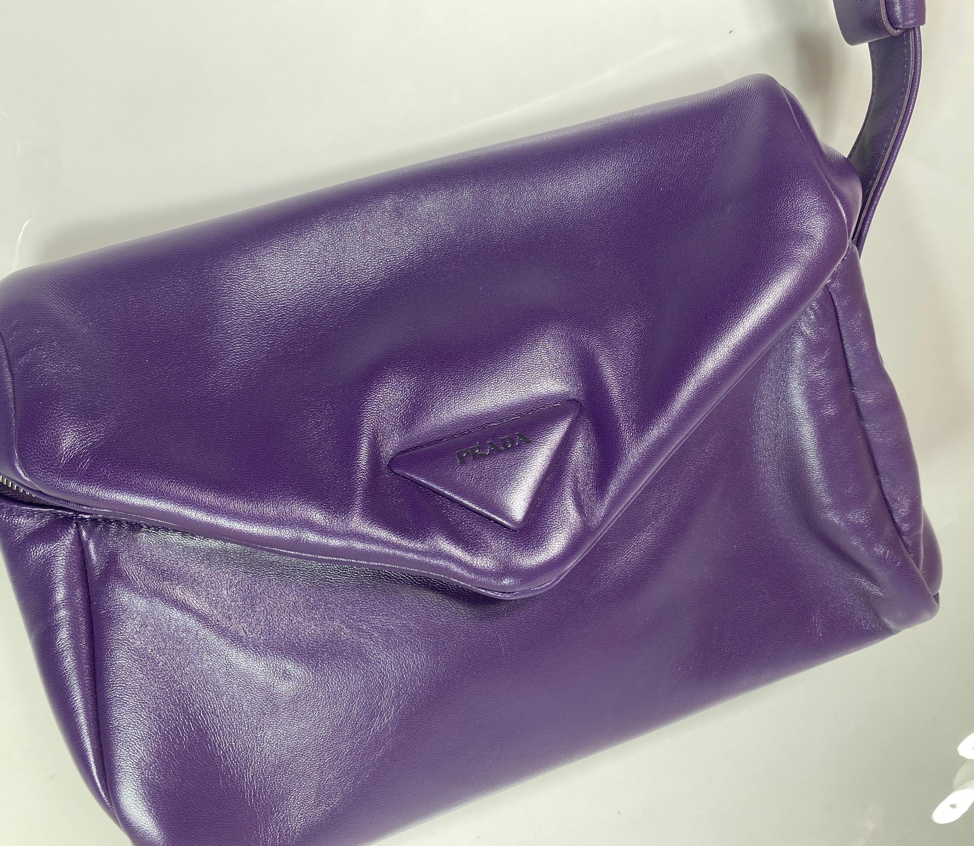 Prada Purple Padded Napa Leather Signaux Handbag -New 3