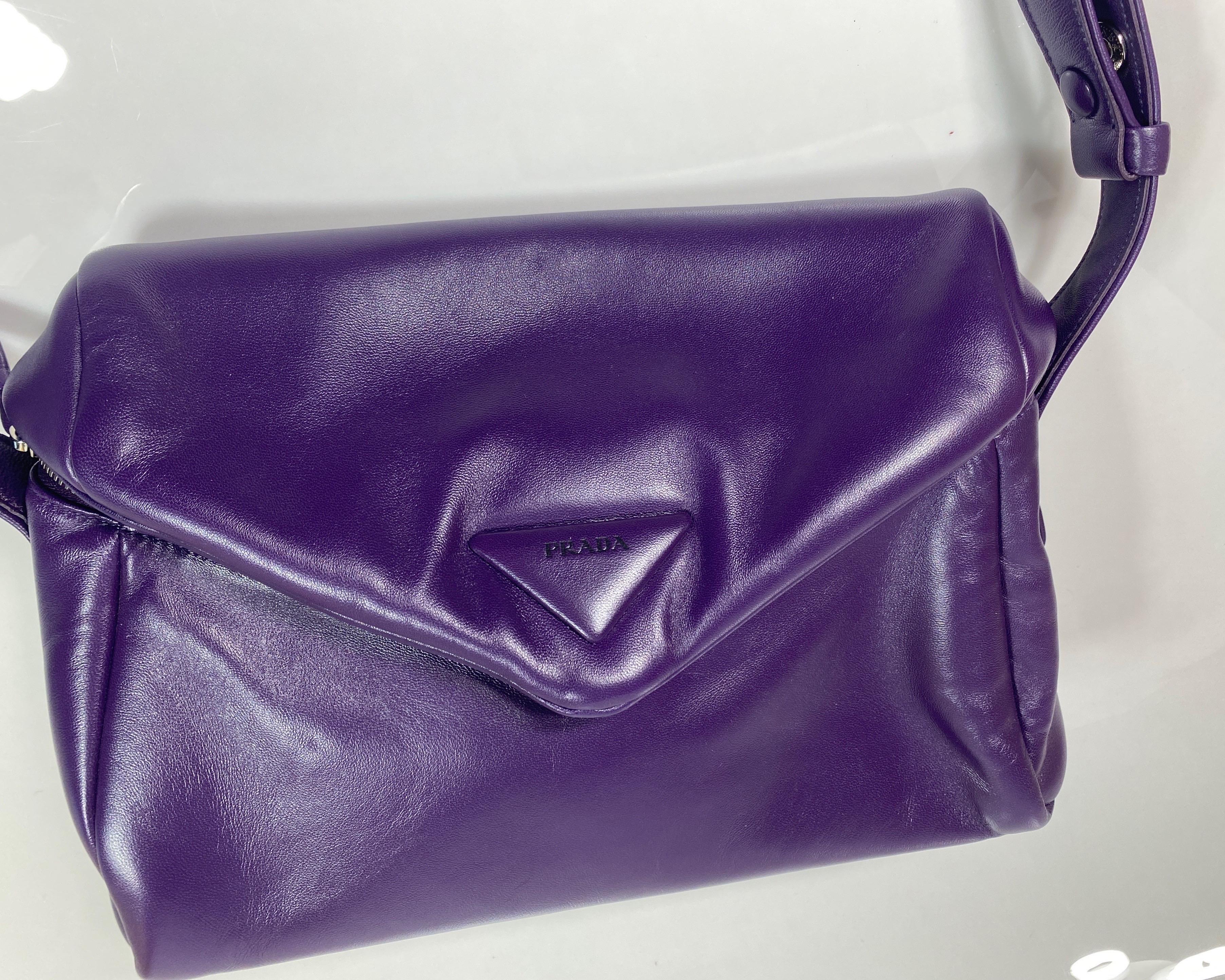 Prada Purple Padded Napa Leather Signaux Handbag -New 4