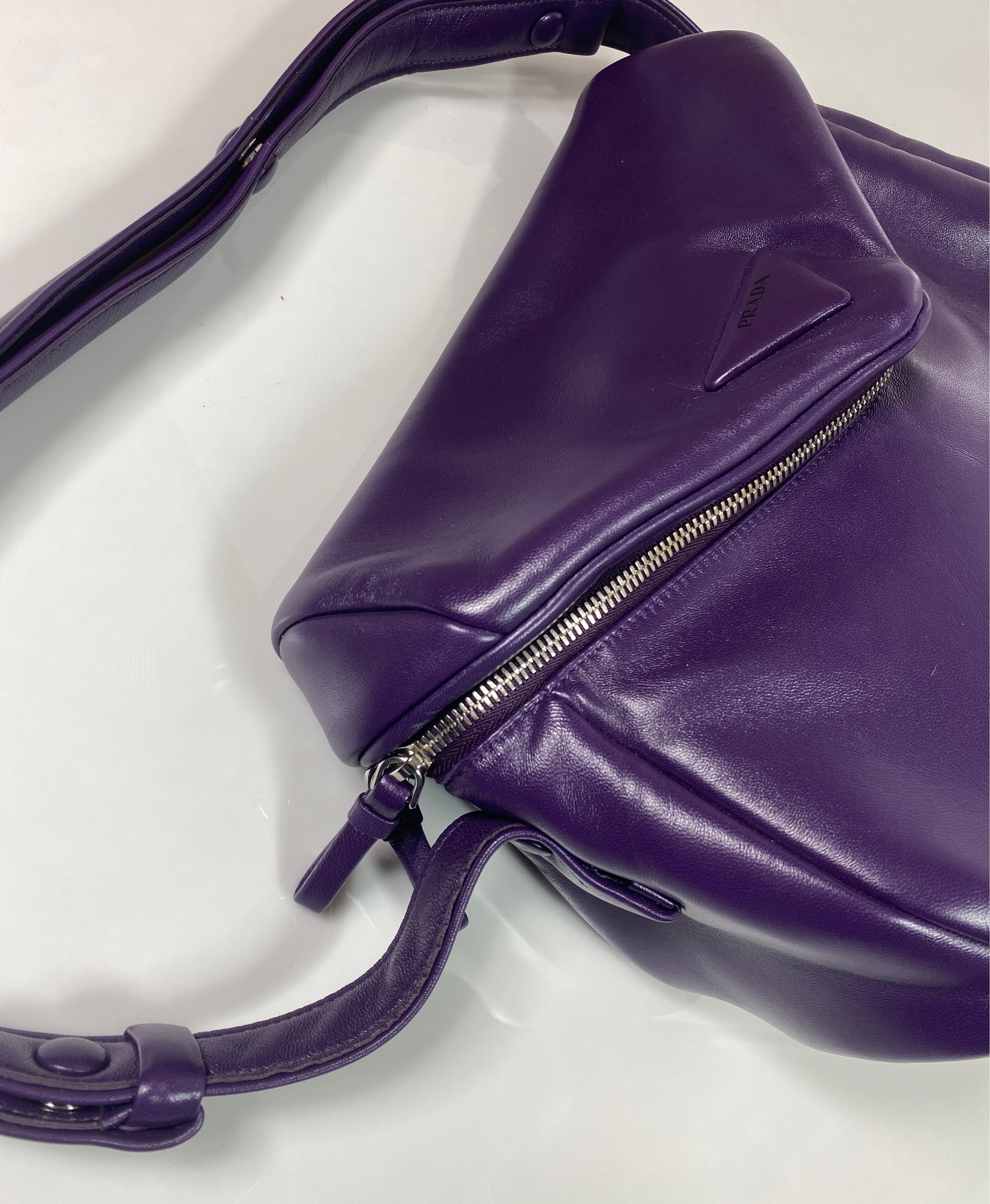 Prada Purple Padded Napa Leather Signaux Handbag -New 5