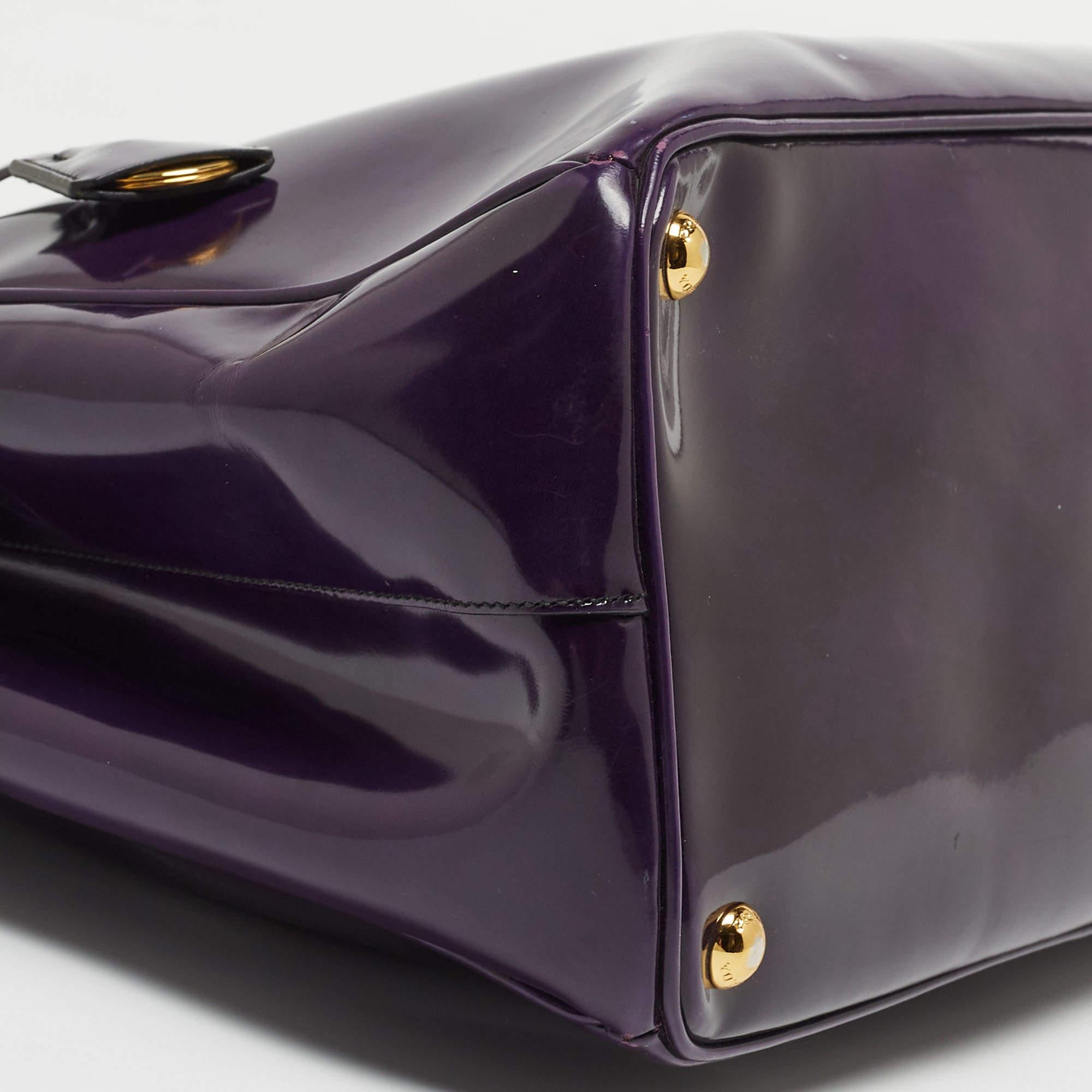Prada Purple Patent Leather Large Double Zip Tote For Sale 6
