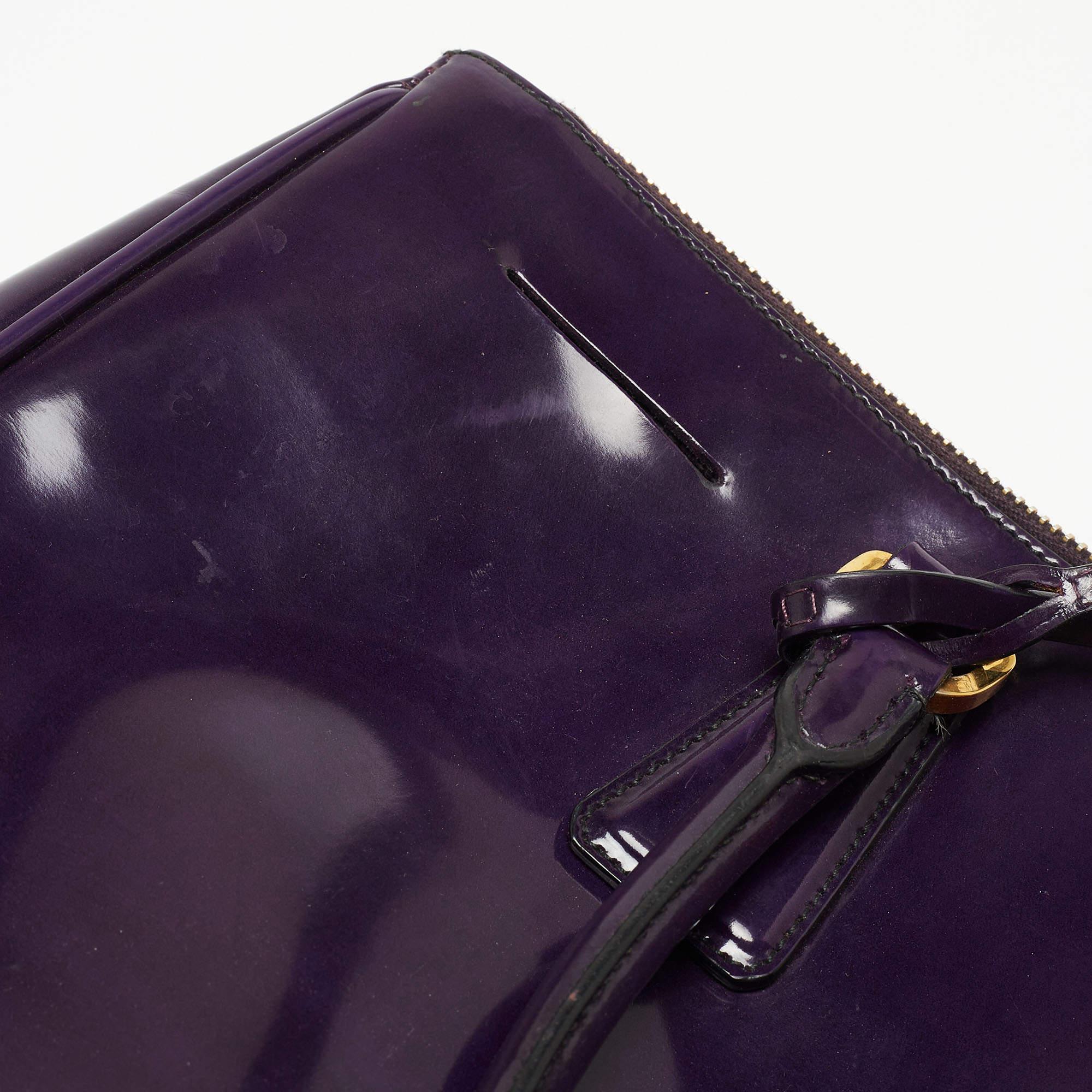 Prada Purple Patent Leather Large Double Zip Tote For Sale 10