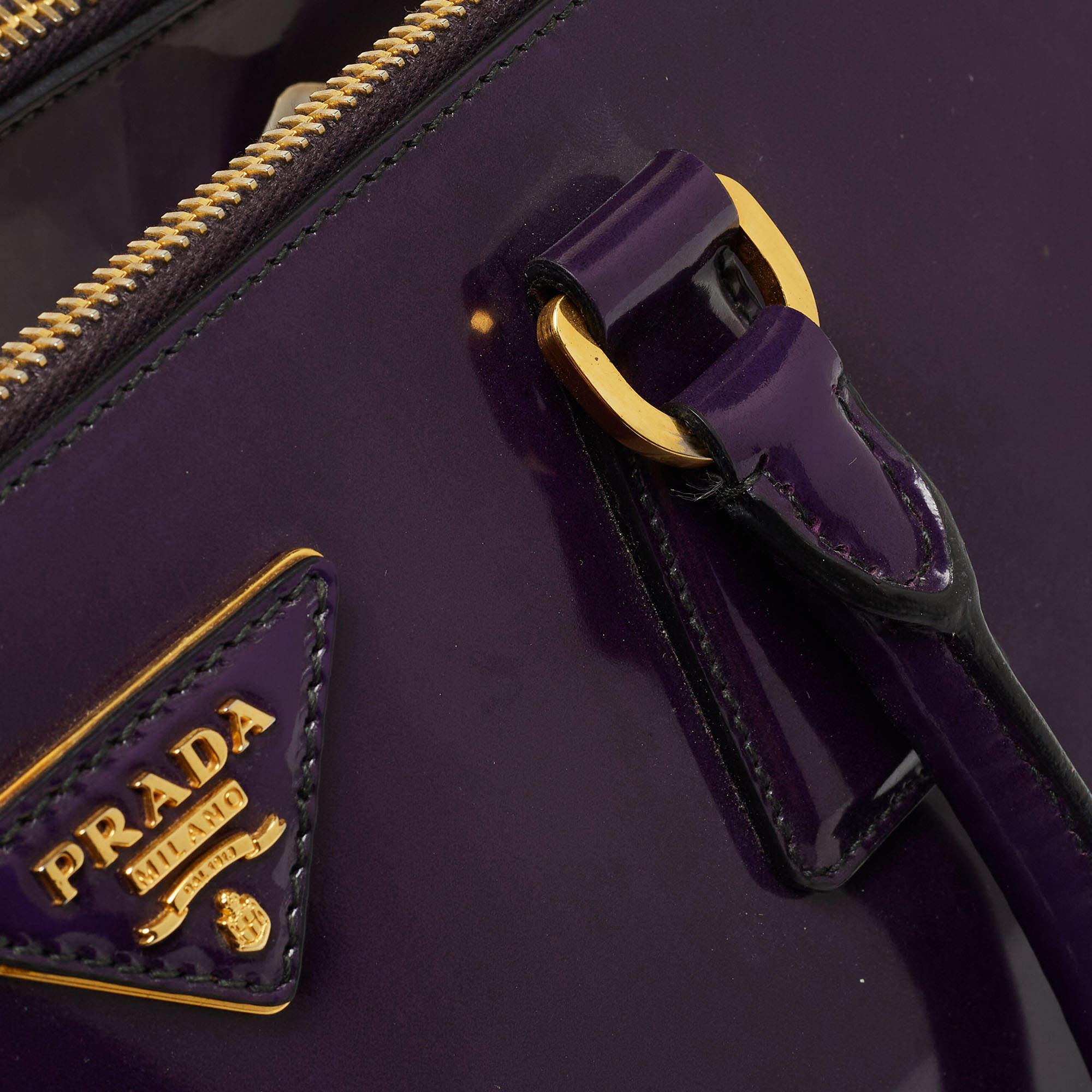 Prada Purple Patent Leather Large Double Zip Tote For Sale 11