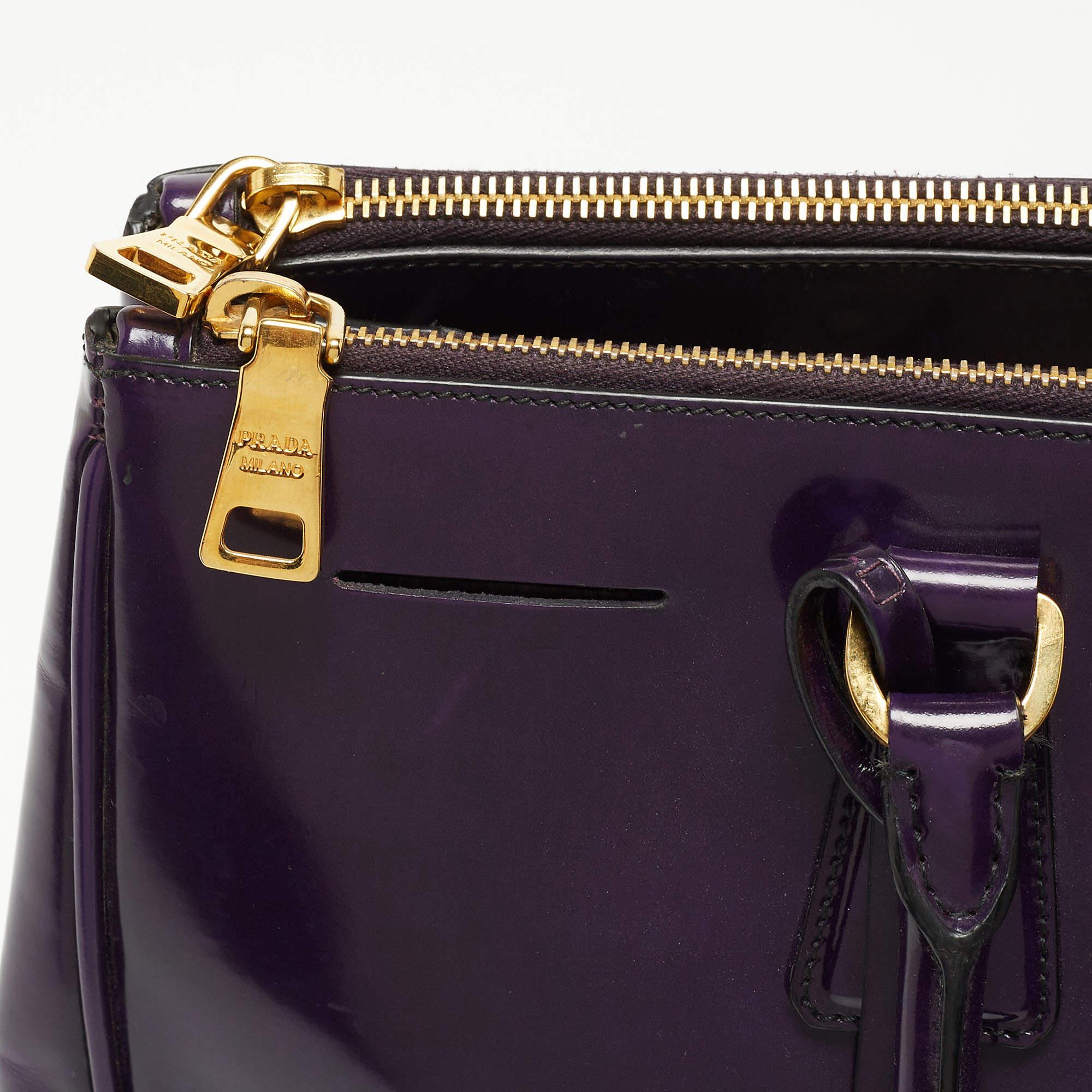 Prada Purple Patent Leather Large Double Zip Tote For Sale 12