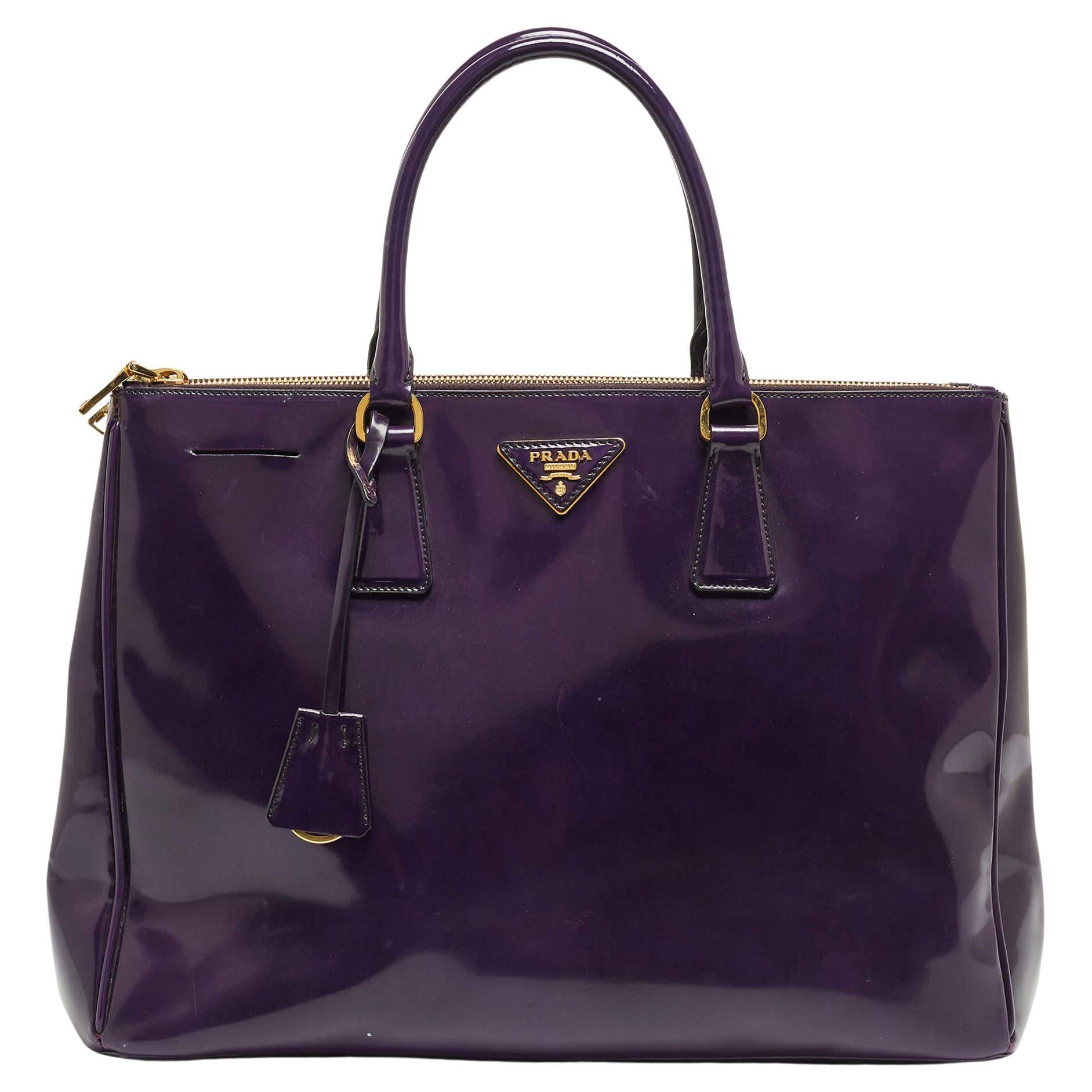 Prada Purple Patent Leather Large Double Zip Tote For Sale