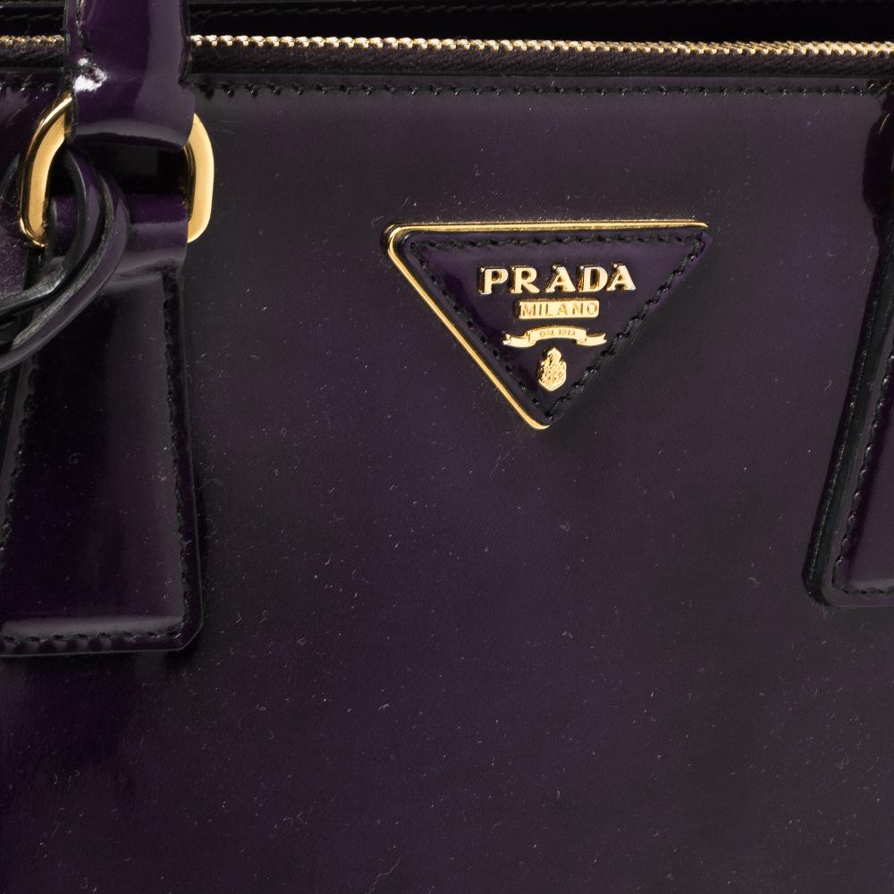 Black Prada Purple Patent Leather Medium Double Zip Tote