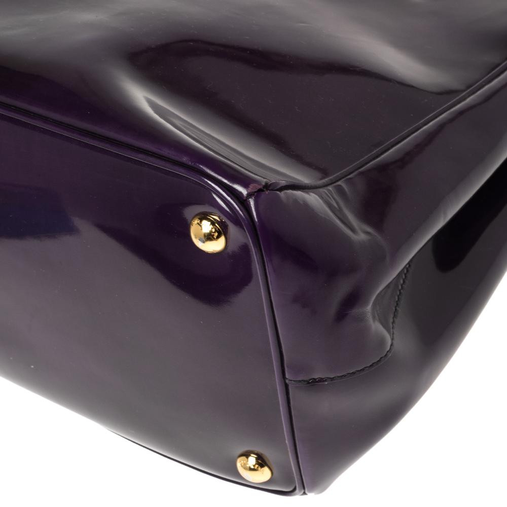 Women's Prada Purple Patent Leather Medium Double Zip Tote