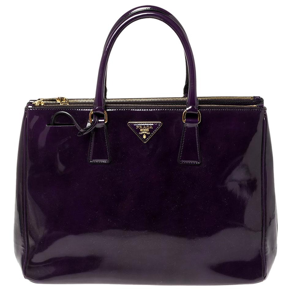 Prada Purple Patent Leather Medium Double Zip Tote