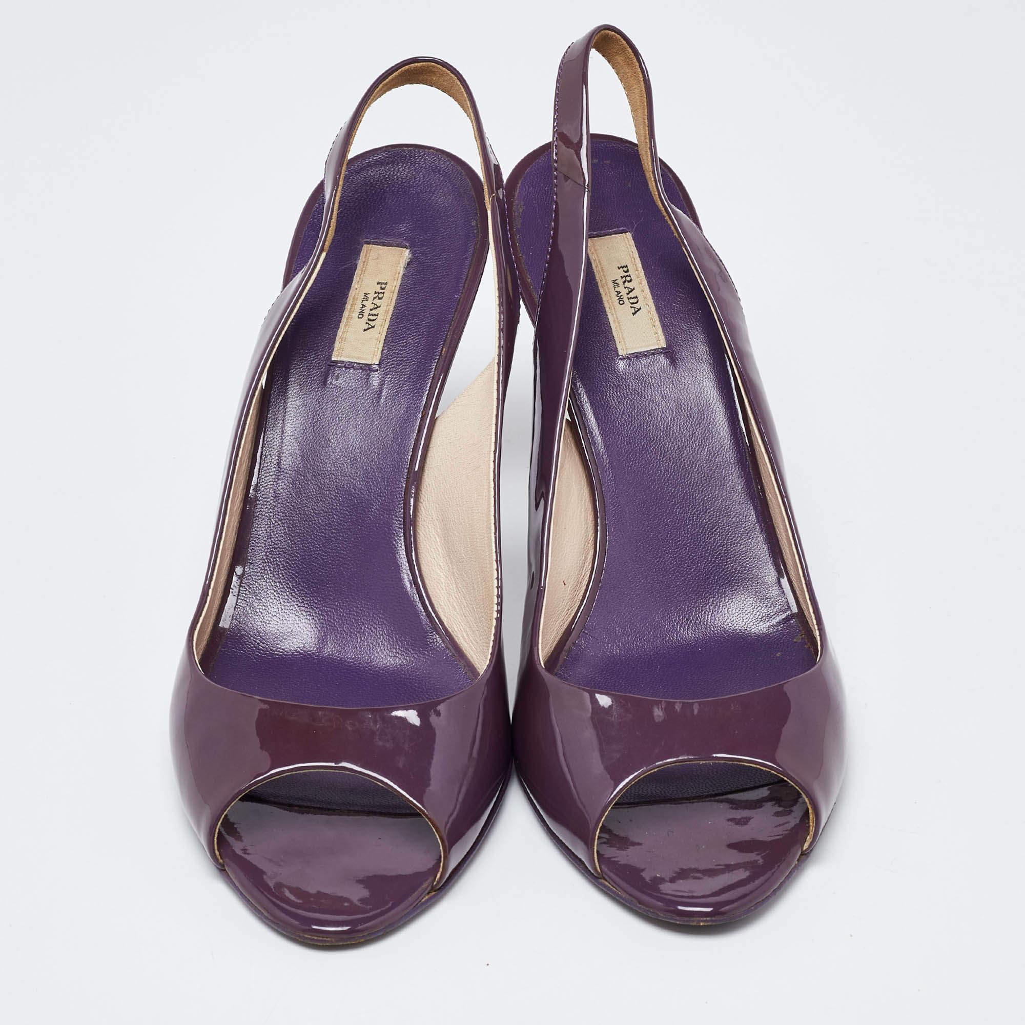 Black Prada Purple Patent Leather Open Toe Slingback Pumps Size 37
