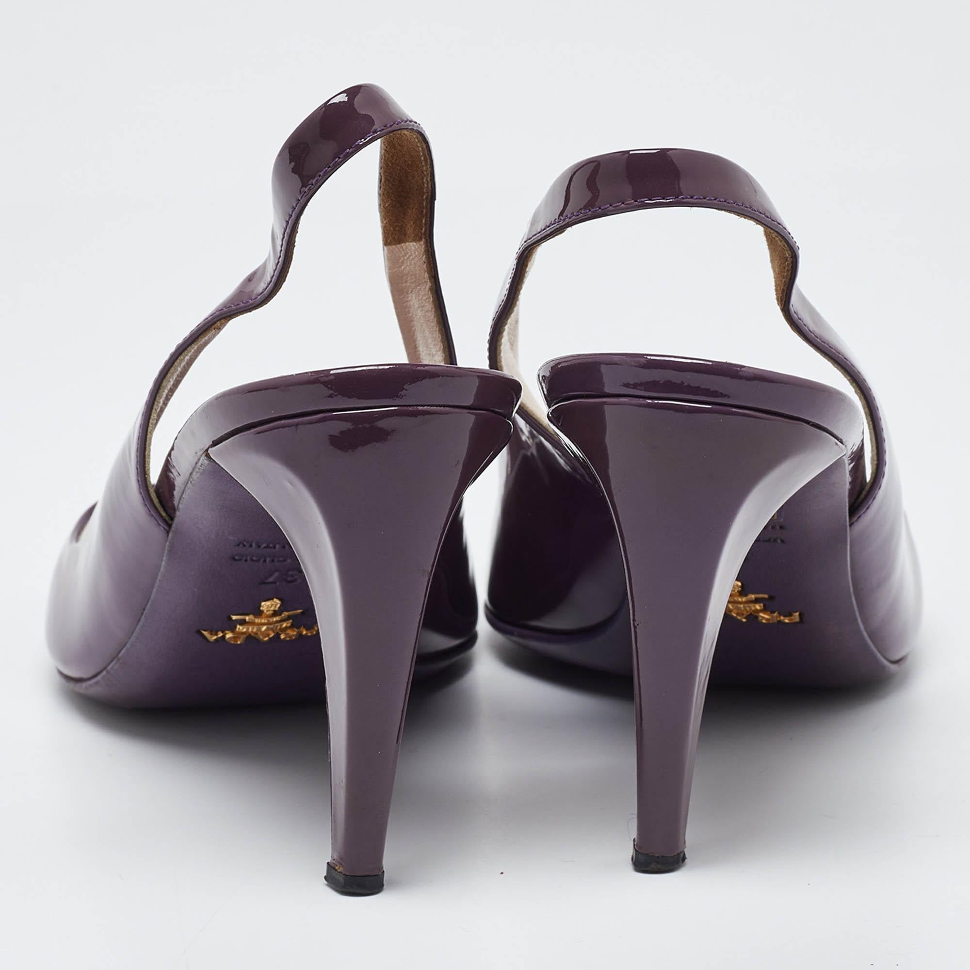 Women's Prada Purple Patent Leather Open Toe Slingback Pumps Size 37