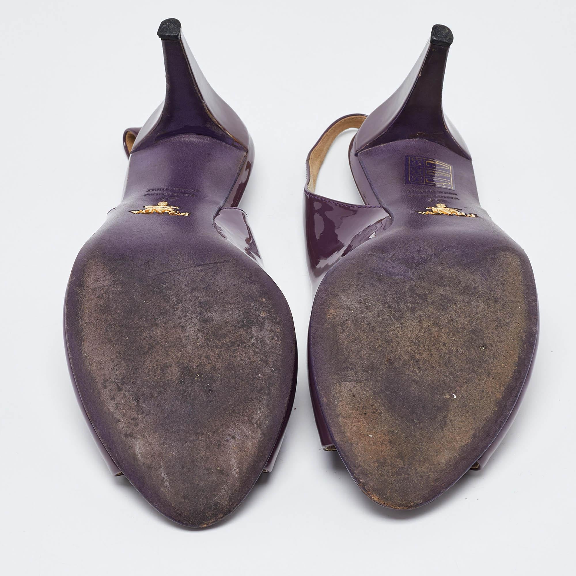 Prada Purple Patent Leather Open Toe Slingback Pumps Size 37 1