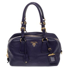 Prada Purple Pebbled Leather Bauletto Satchel