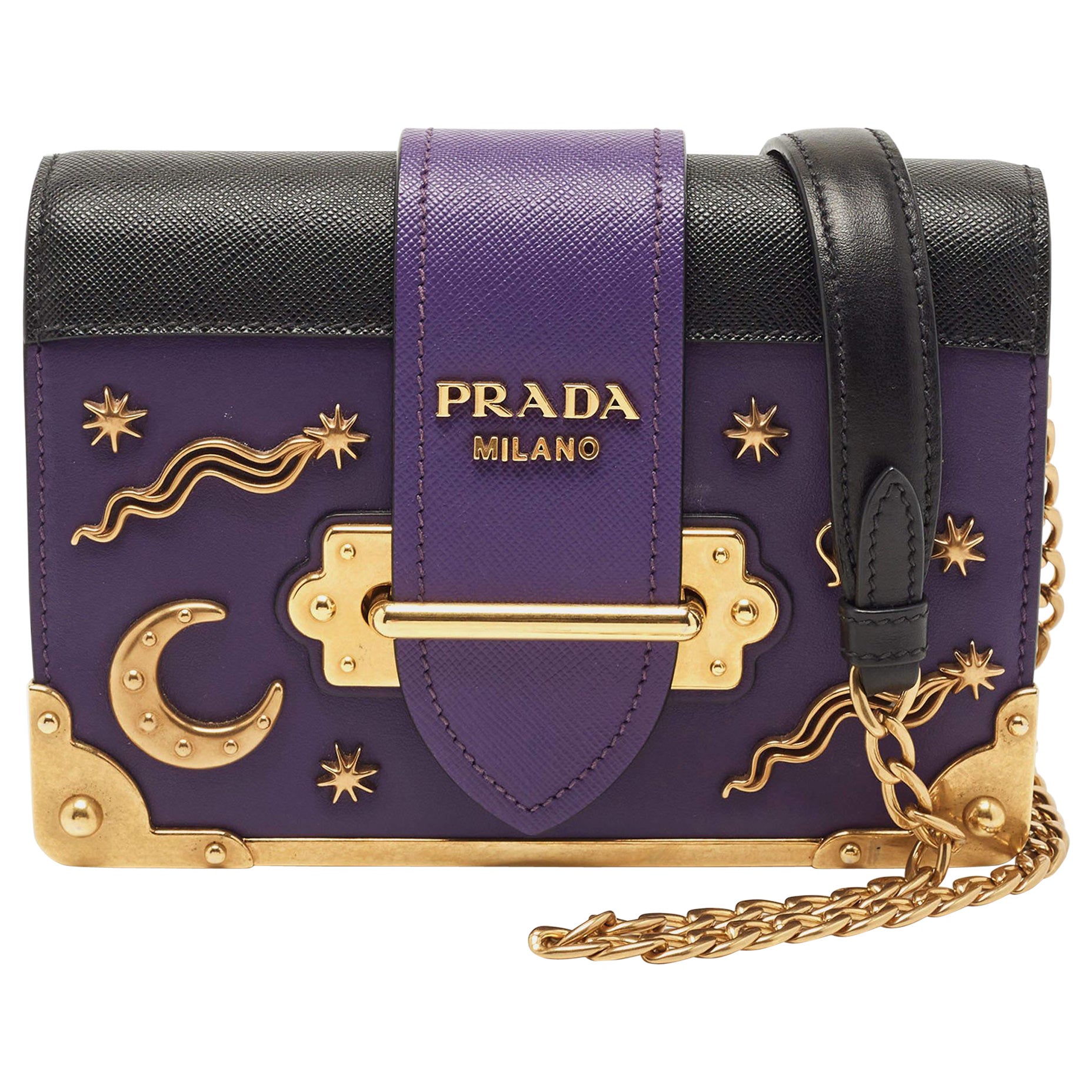 Prada Purple Saffiano and Leather Astrology Celestial Cahier Crossbody Bag