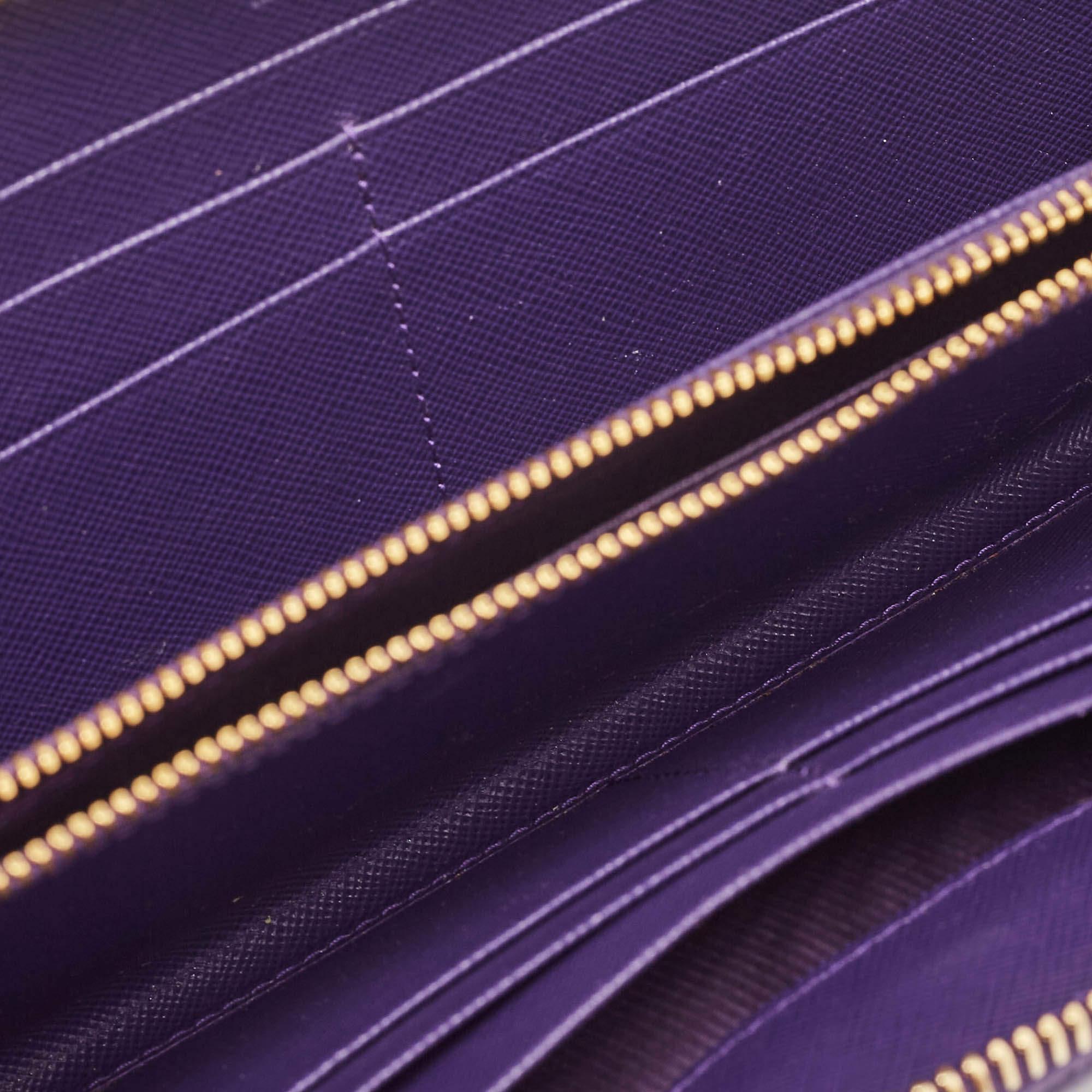 Prada Purple Saffiano Leather Bow Zip Around Wallet For Sale 6