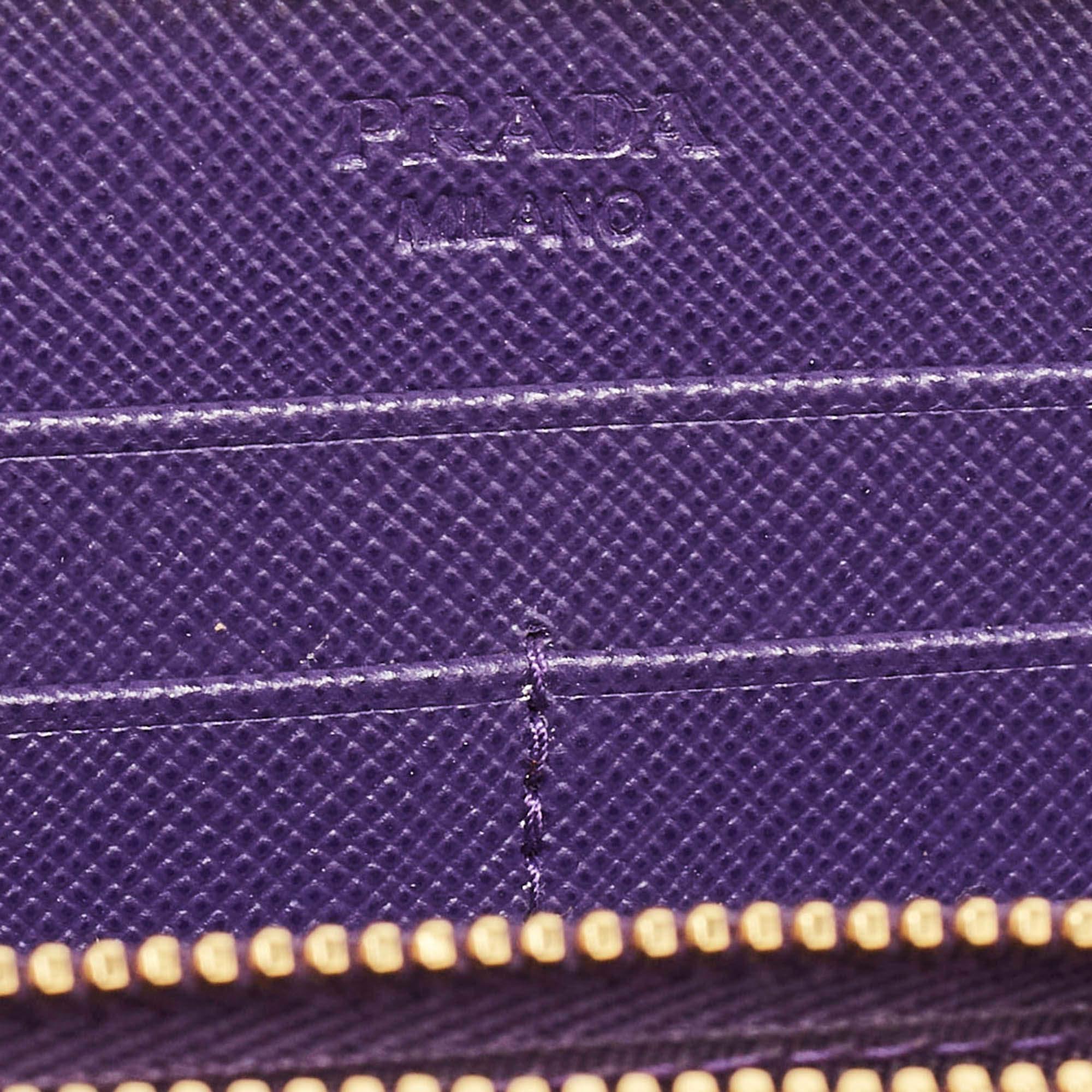 Prada Purple Saffiano Leather Bow Zip Around Wallet For Sale 7