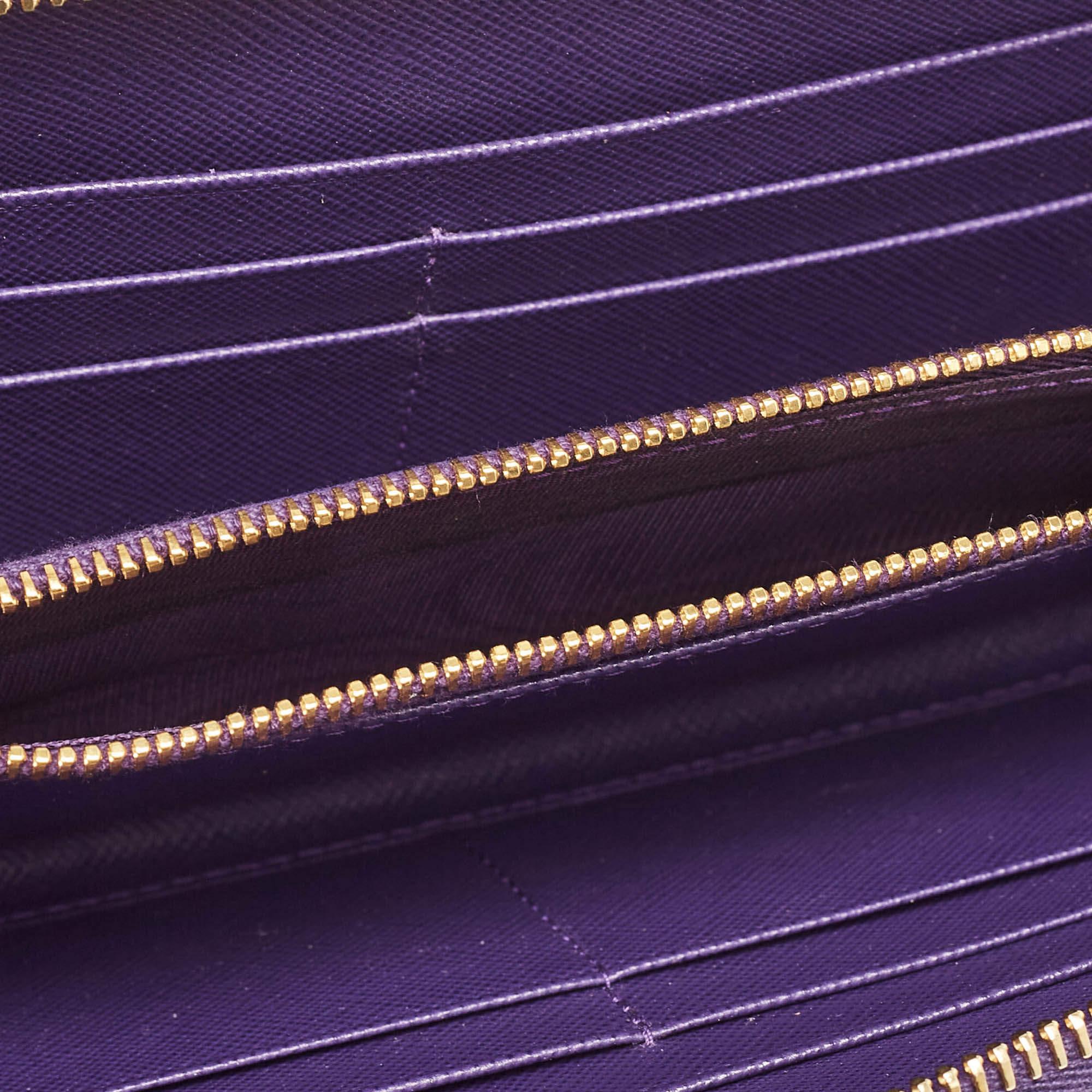 Prada Purple Saffiano Leather Bow Zip Around Wallet For Sale 1