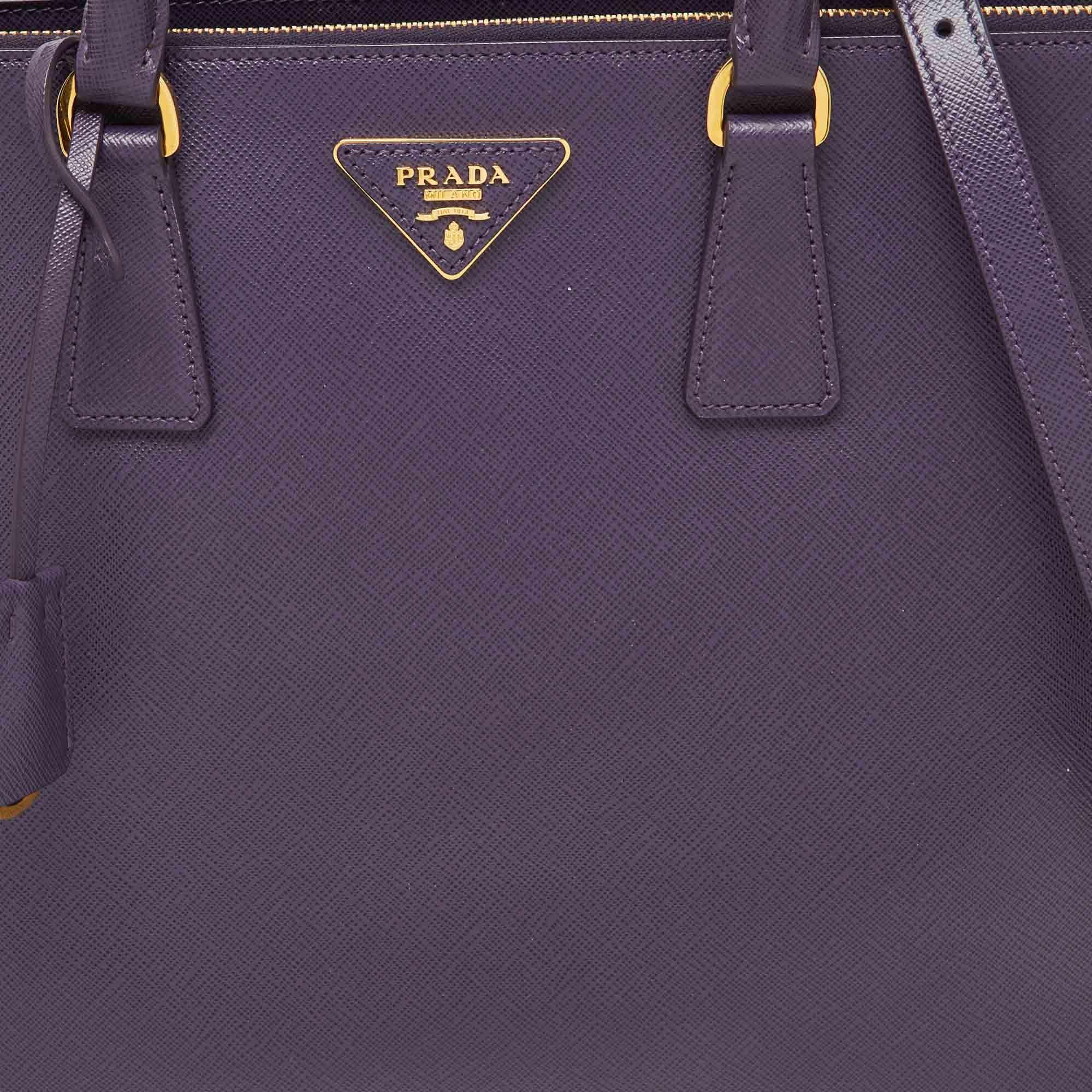 Prada Purple Saffiano Leather Large Double Zip Tote 8