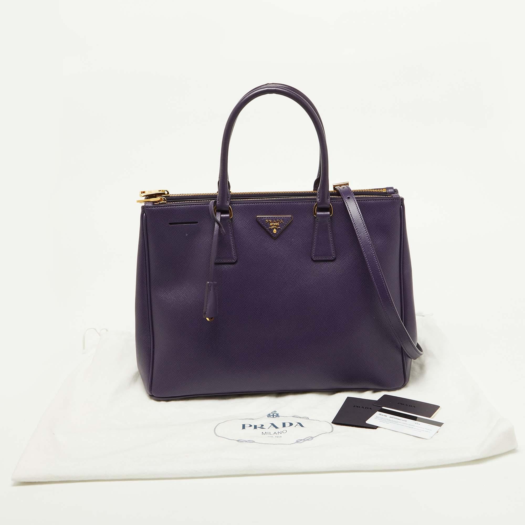 Prada Purple Saffiano Leather Large Double Zip Tote 9