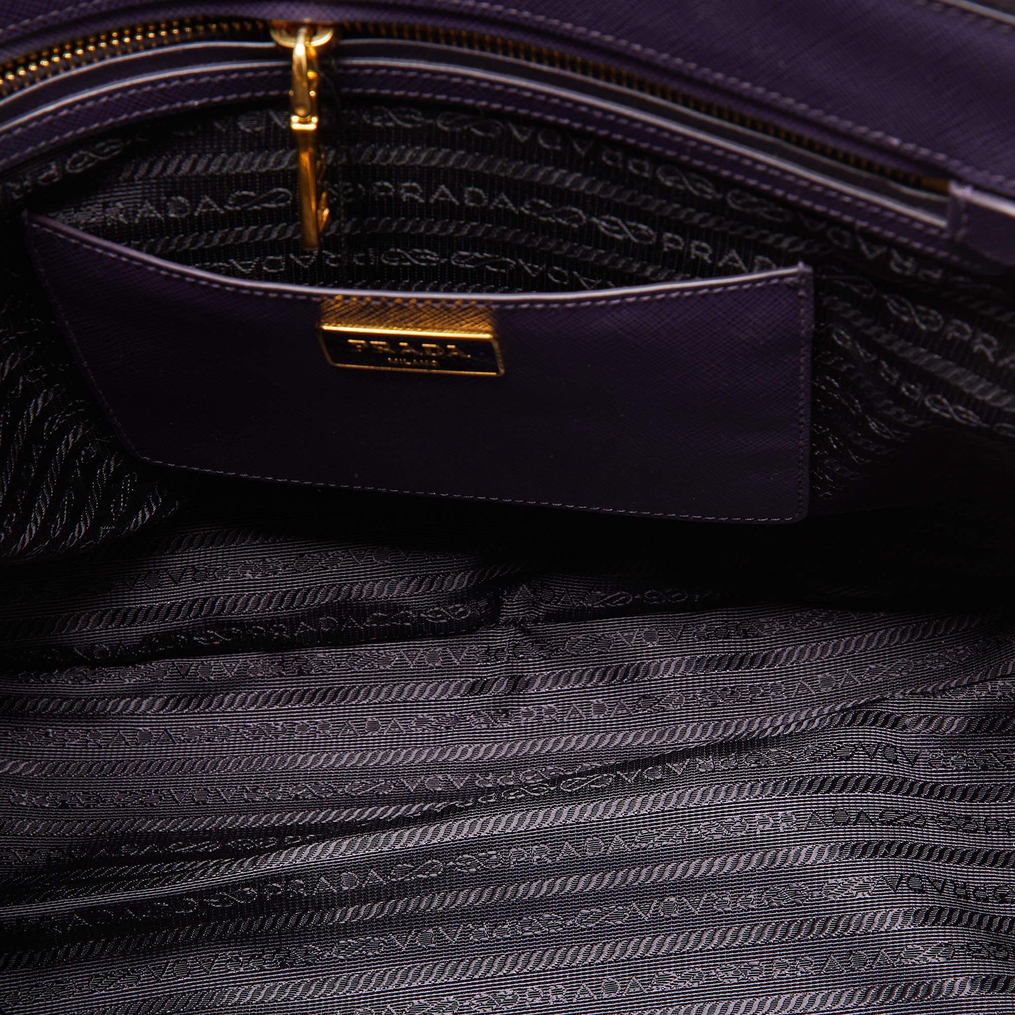 Women's Prada Purple Saffiano Leather Large Double Zip Tote