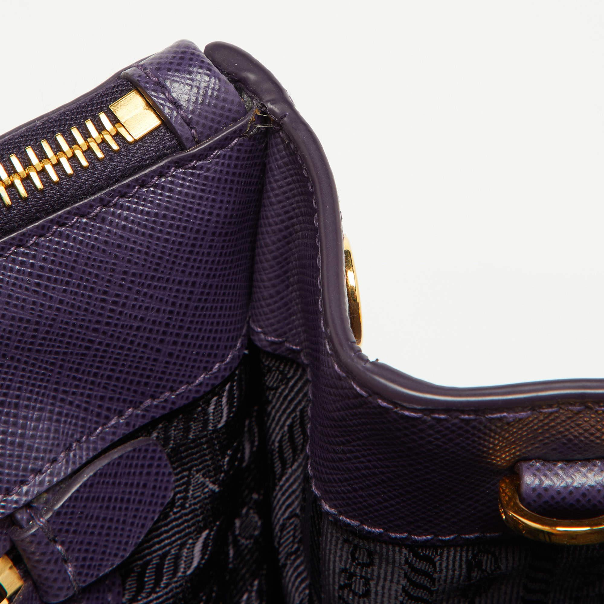 Prada Purple Saffiano Leather Large Double Zip Tote 1