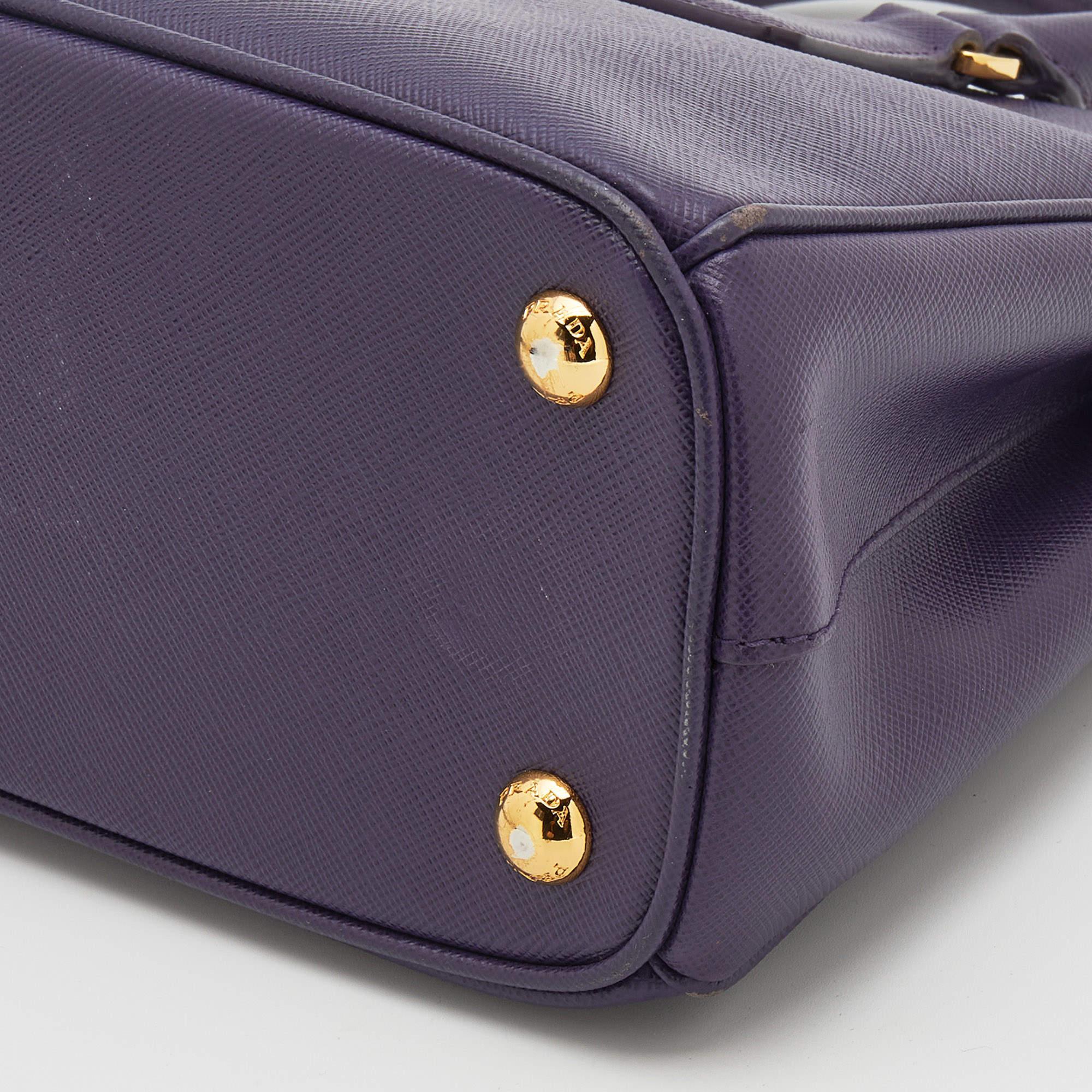 Prada Purple Saffiano Leather Small Galleria Double Zip Tote 6