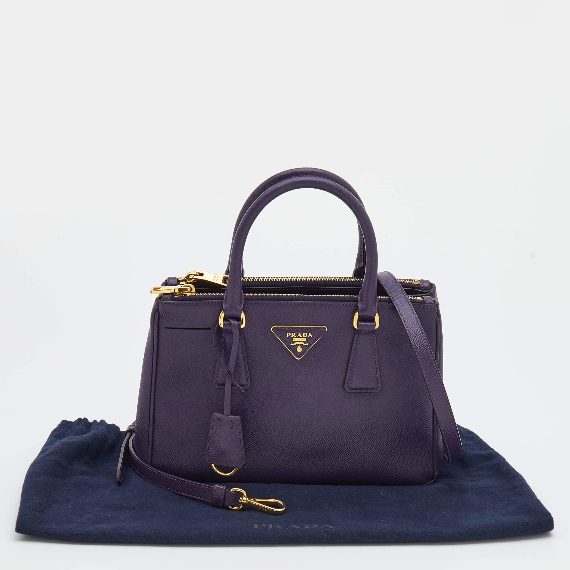 Prada Purple Saffiano Leather Small Galleria Double Zip Tote 7
