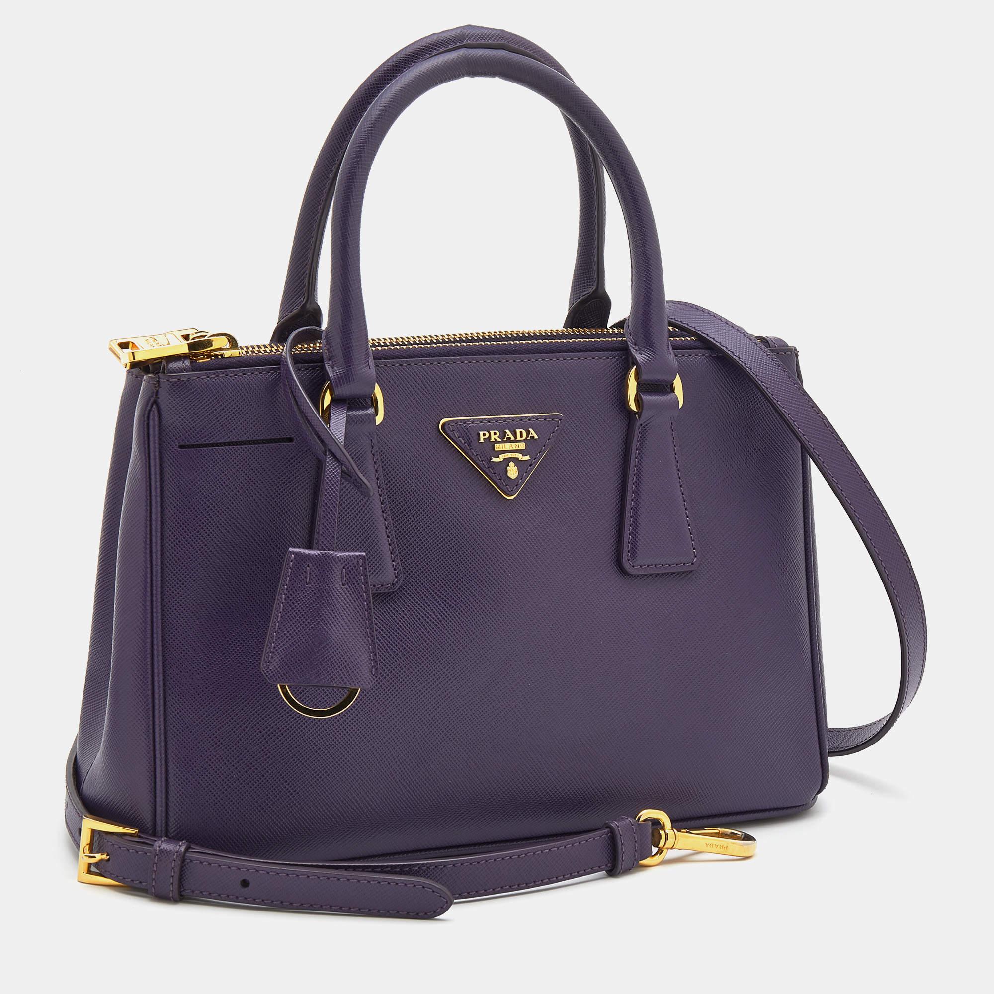 Women's Prada Purple Saffiano Leather Small Galleria Double Zip Tote