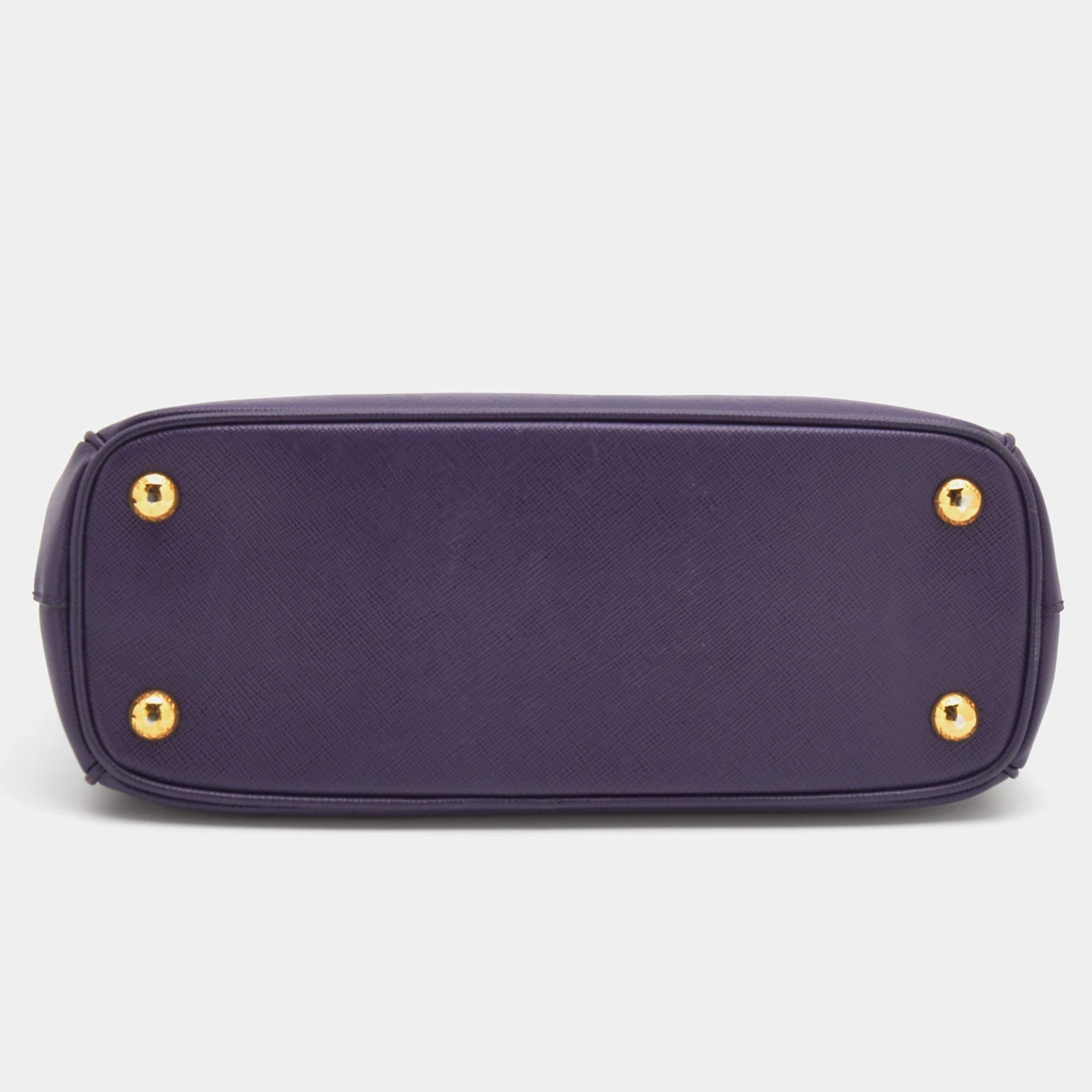 Prada Purple Saffiano Leather Small Galleria Double Zip Tote 1