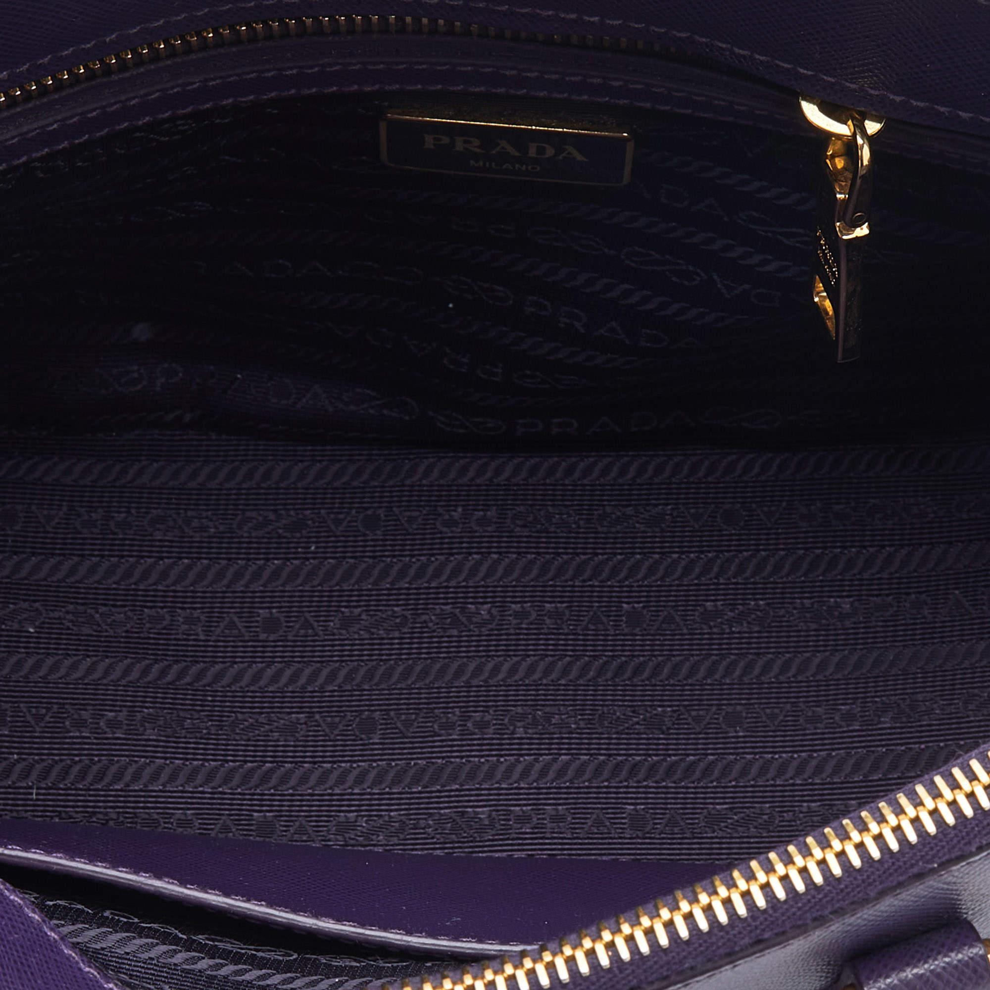 Prada Purple Saffiano Leather Small Galleria Double Zip Tote 2