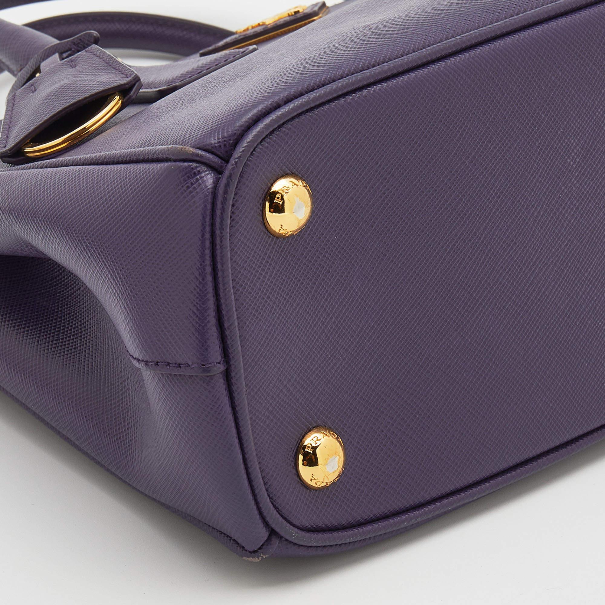 Prada Purple Saffiano Leather Small Galleria Double Zip Tote 5