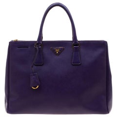 Prada Purple Saffiano Lux Leather Large Double Zip Tote