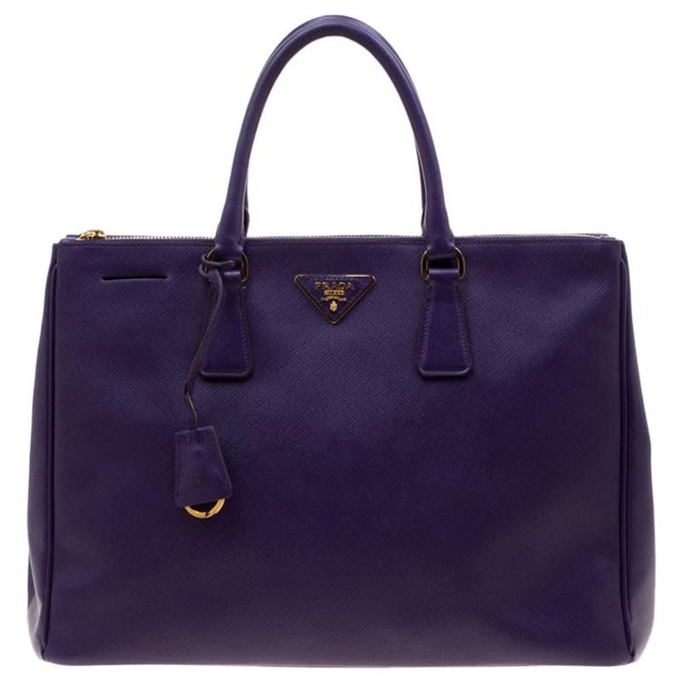 Prada Purple Saffiano Lux Leather Large Double Zip Tote at 1stDibs | purple  pradas, purple prada bag, prada used bag