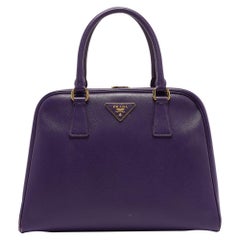 Prada Purple Saffiano Lux Leather Pyramid Frame Satchel