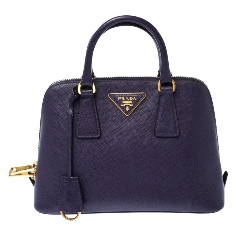 Prada Purple Saffiano Lux Leather Small Promenade Crossbody Bag For Sale