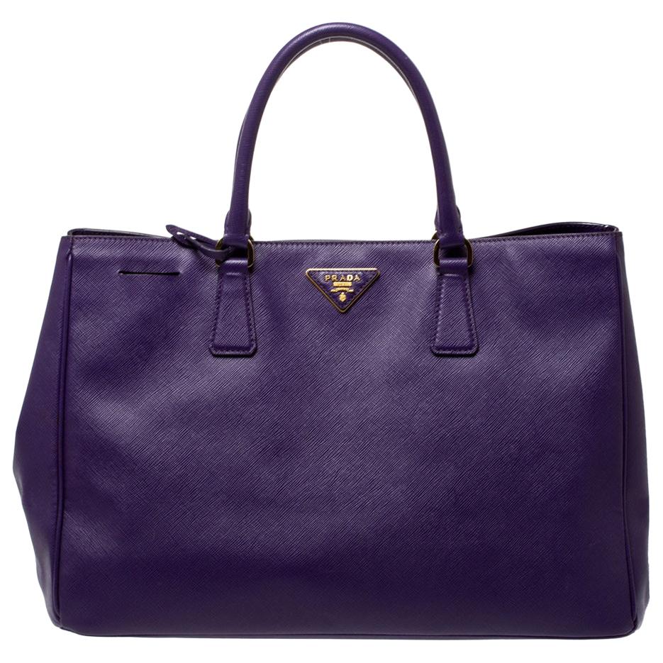 Prada Purple Saffiano Lux Leather Snap Tote