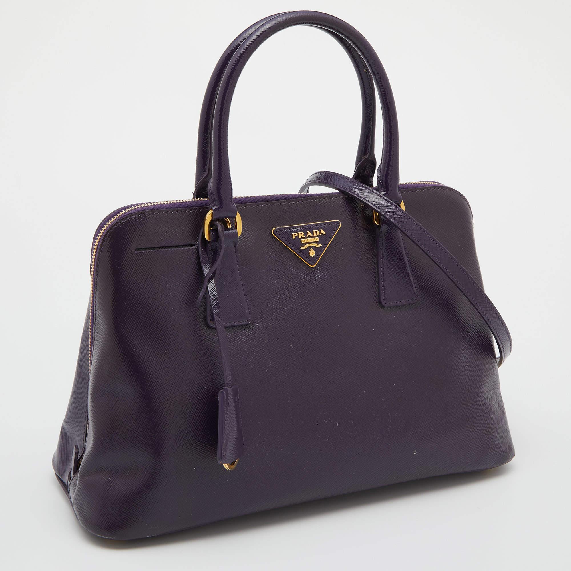 Women's Prada Purple Saffiano Lux Patent Leather Promenade Satchel