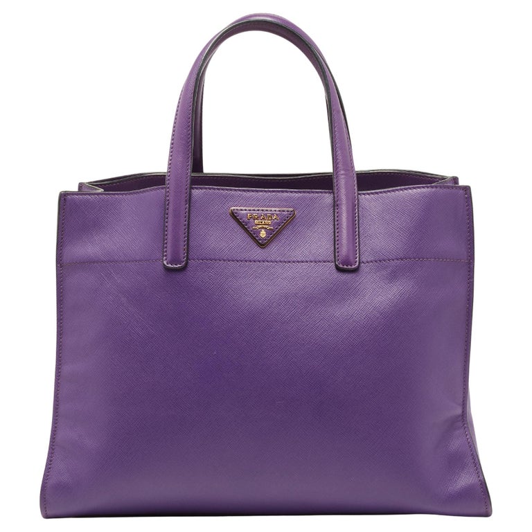 Prada Purple Saffiano Soft Leather Convertible Tote For Sale at 1stDibs