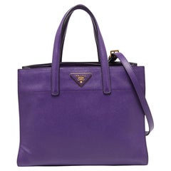 Prada Purple Saffiano Soft Leather Middle Zip Tote