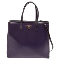 Prada Purple Saffiano Vernice Leather Parabole Tote