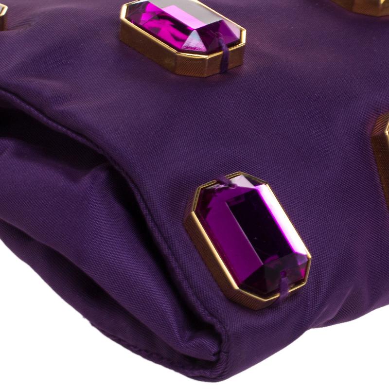 Prada Purple Satin Jeweled Chain Clutch 3