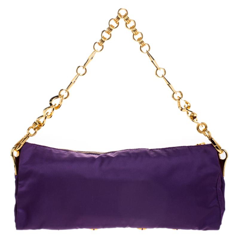 Prada Lila Satin Jeweled Chain Clutch 1