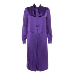 Prada Purple Satin Neck Tie Detail Midi Dress M