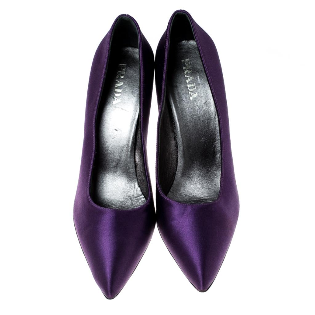 Black Prada Purple Satin Pointed Toe Pumps Size 37