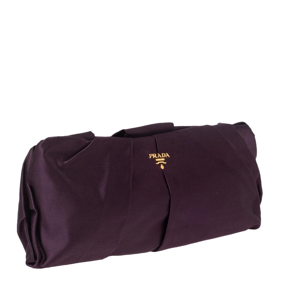 Black Prada Purple Satin Raso Pleated Clutch