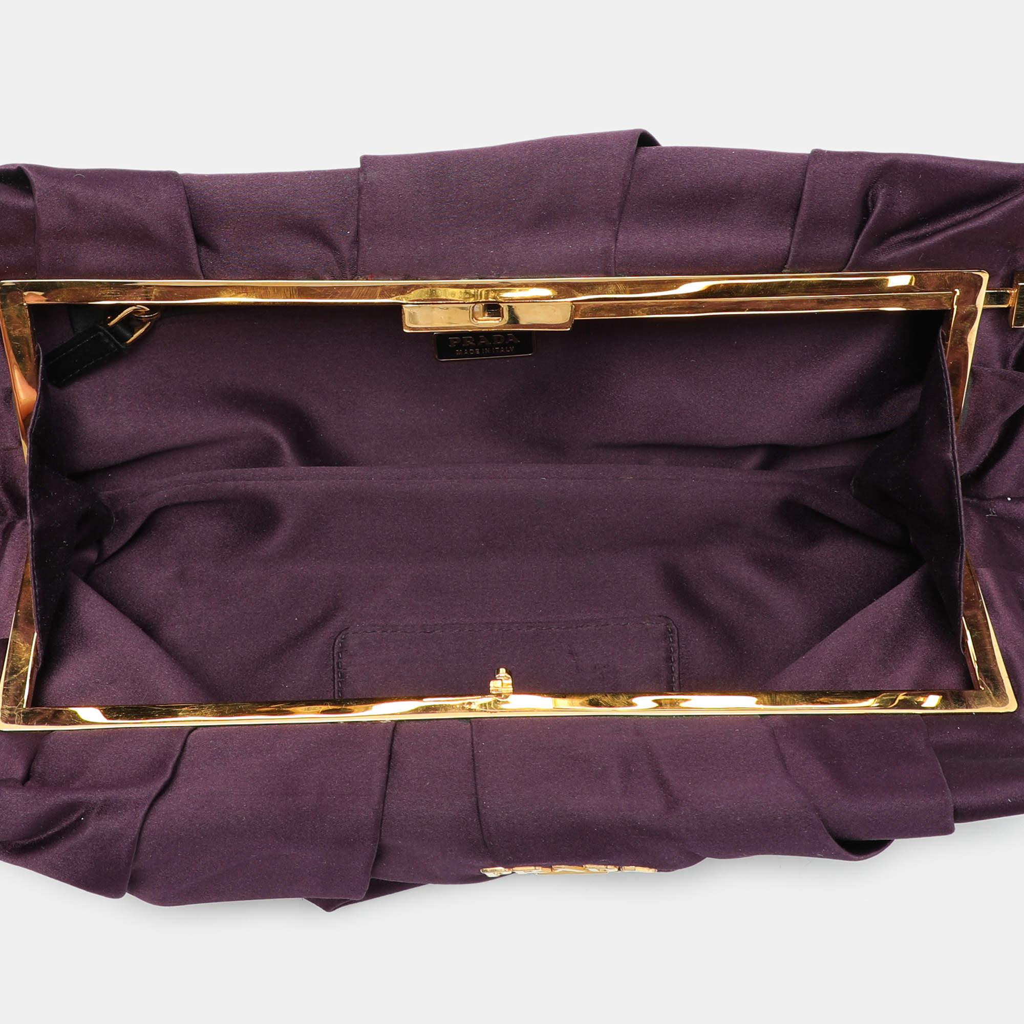 Prada Purple Satin Raso Pleated Clutch 3