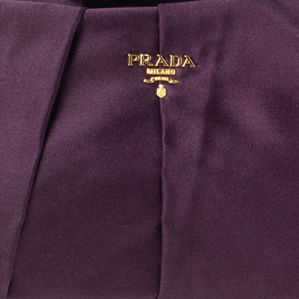 Prada Purple Satin Raso Pleated Clutch 3