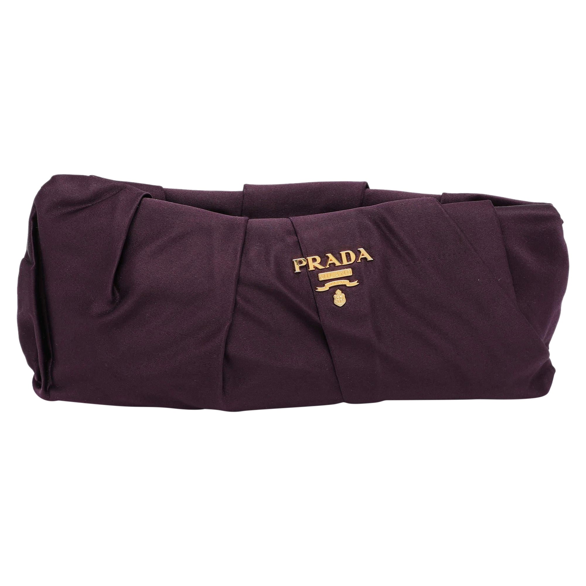 Prada Purple Satin Raso Pleated Clutch